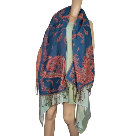 None and/or Unknown Accessories - Boho Paisley Red Blue Floral Scarf